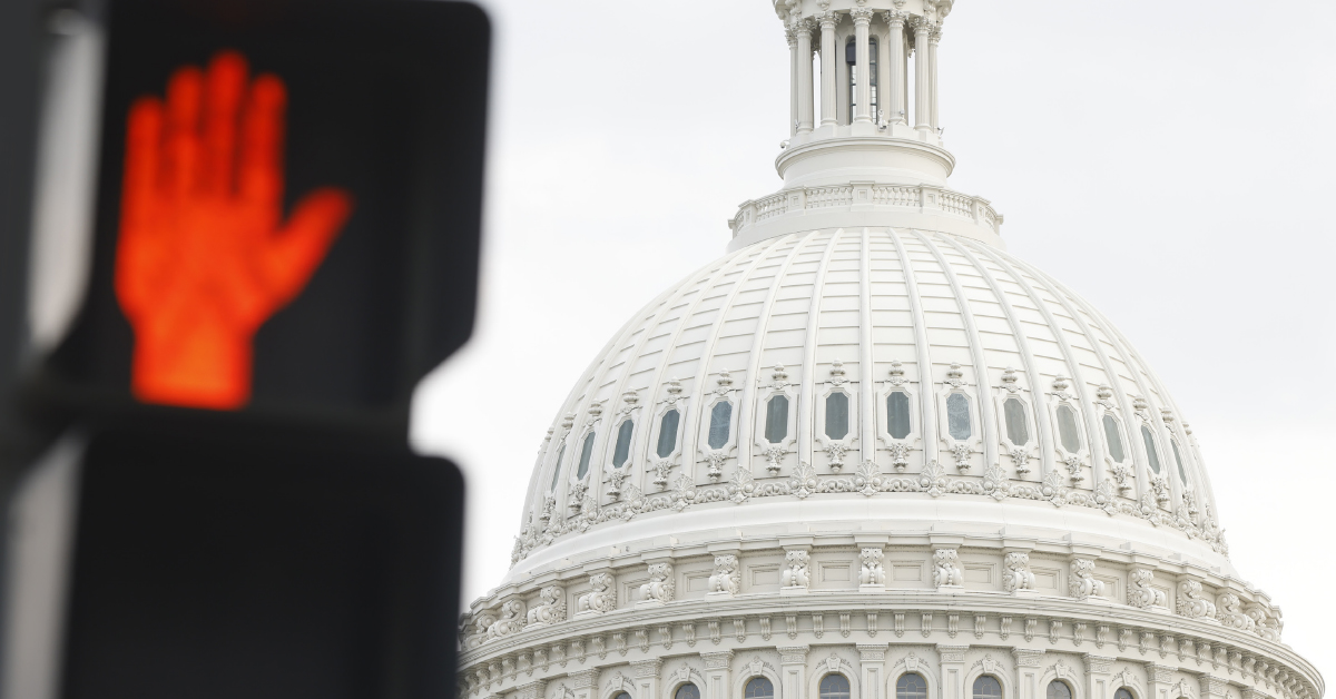 The U.S. Capitol Dome and a don’t walk traffic signal.