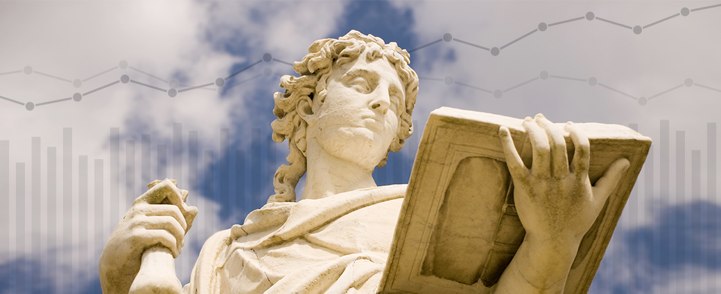 Greek statue holding a book 
