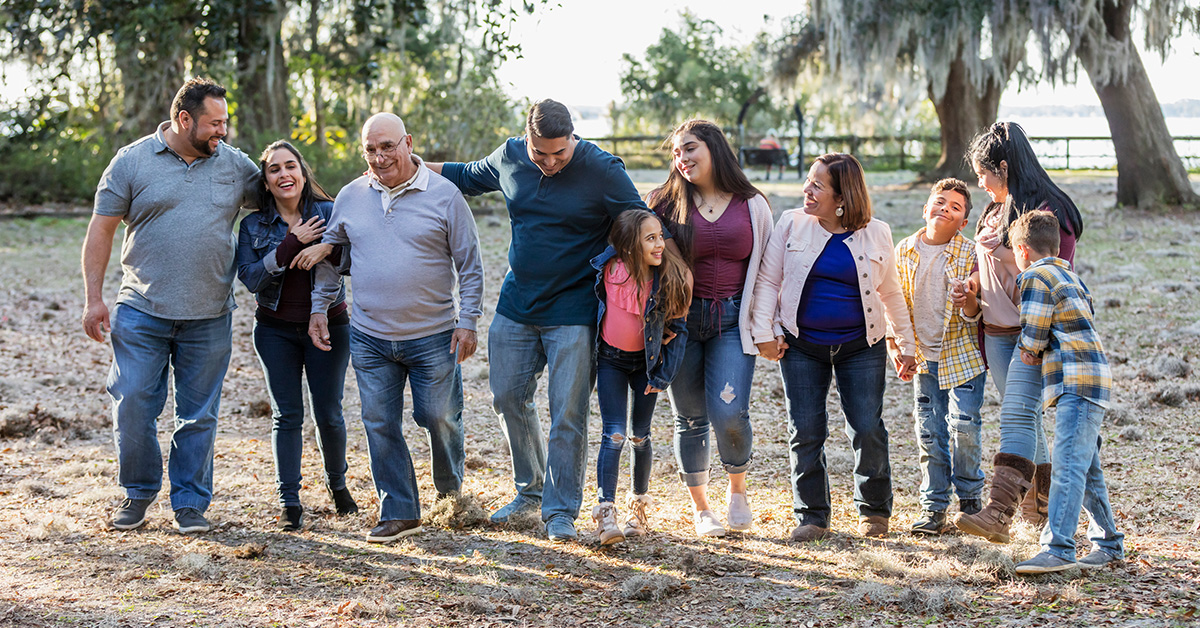 Group of people of different ages in line