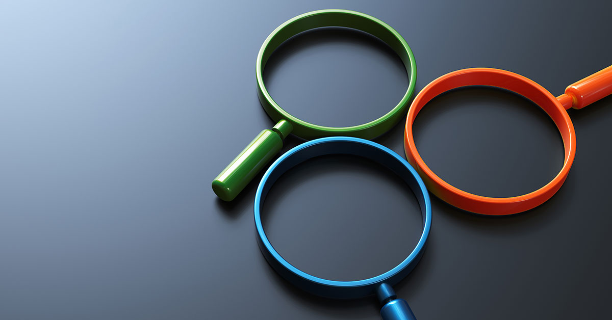 Photo of three magnifying glasses in a circle